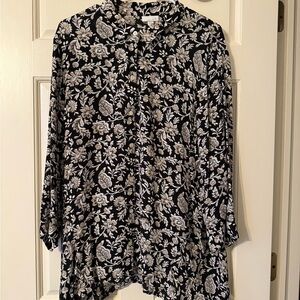 J. Jill Black and White Floral Button Down Shirt